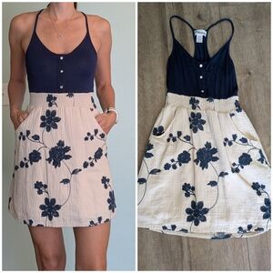 Navy & Cream Floral Smocked Waist Sundress